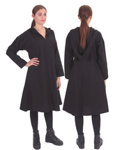 TYRA Cotton Canvas Black Tunic - Women's Medieval Viking Cotton Canvas Hooded Tunic